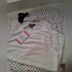 LOFT White and Black Heart Pajama Set